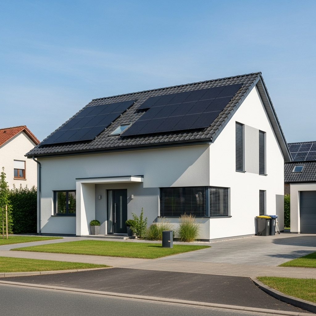 Maison moderne avec panneaux solaires sur le toit